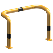 Anti-nudge hoop | double-sided, deep version | steel tube  76 mm | yellow / black | total width: 1000 mm | height above ground: 650 mm | to be fixed by plugs
